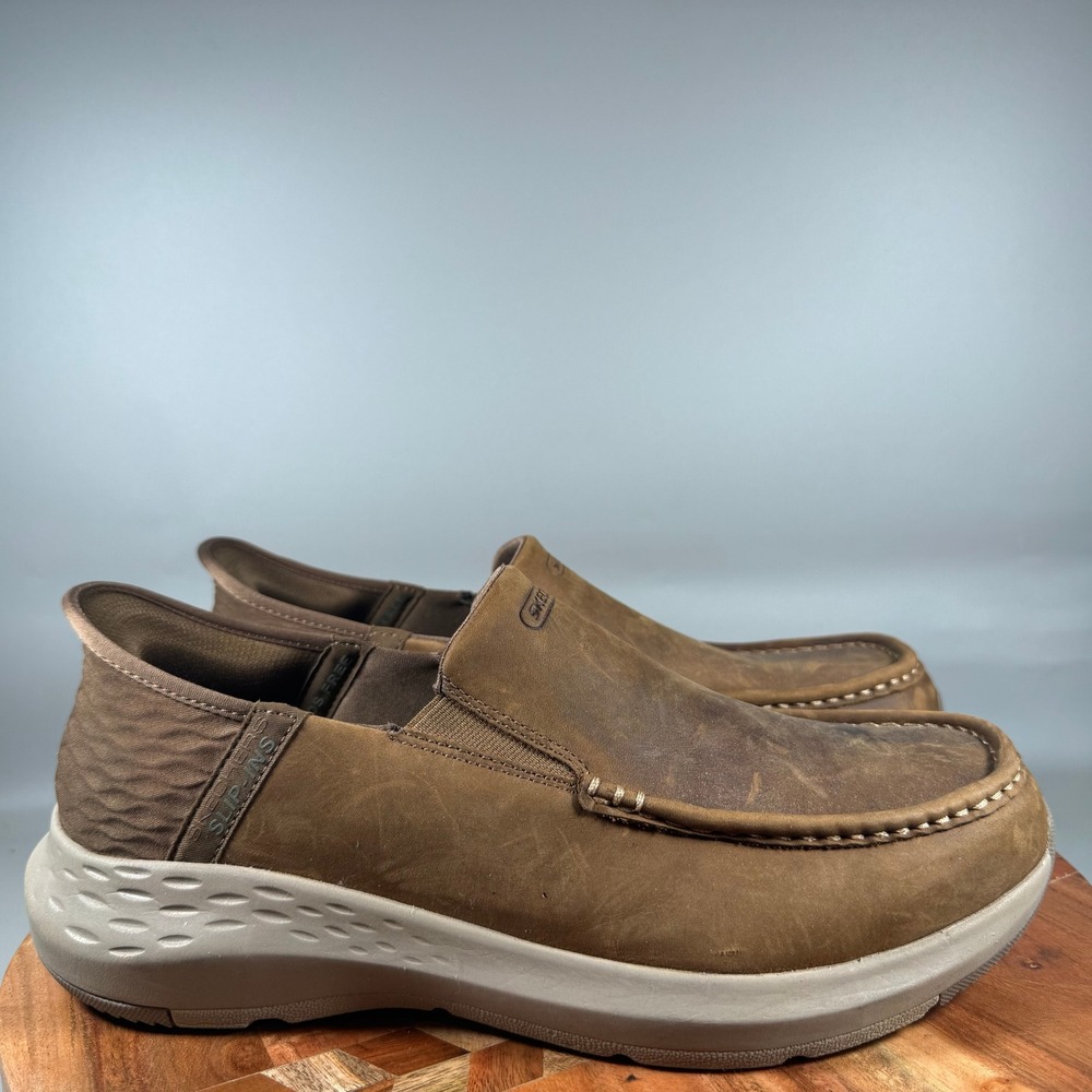 Skechers Mens Slip-ins Parson Oswin Extra Wide Brown Leather Loafers 204866WW